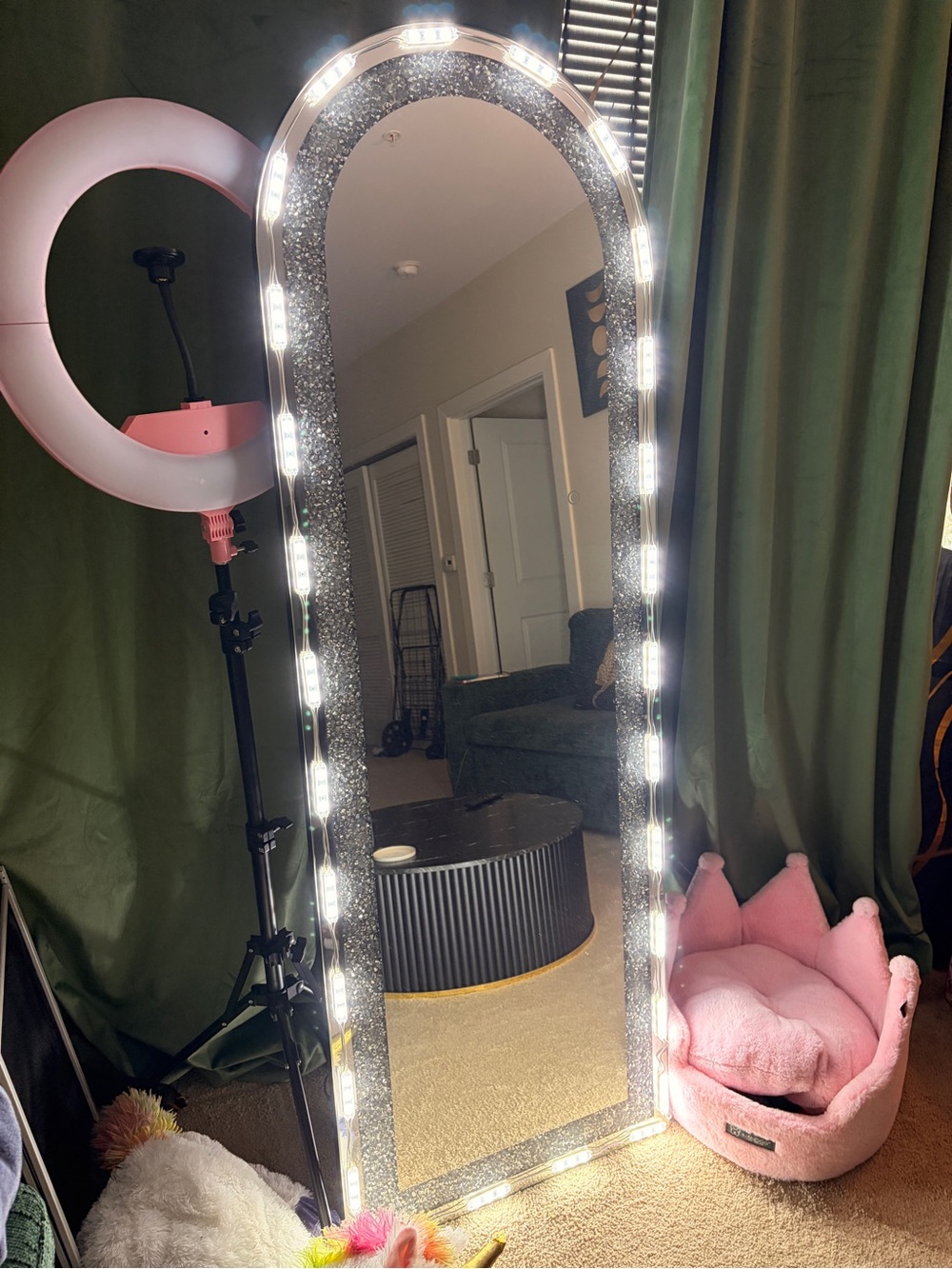 LED Full-Length Glitter Floor Mirror in Silver